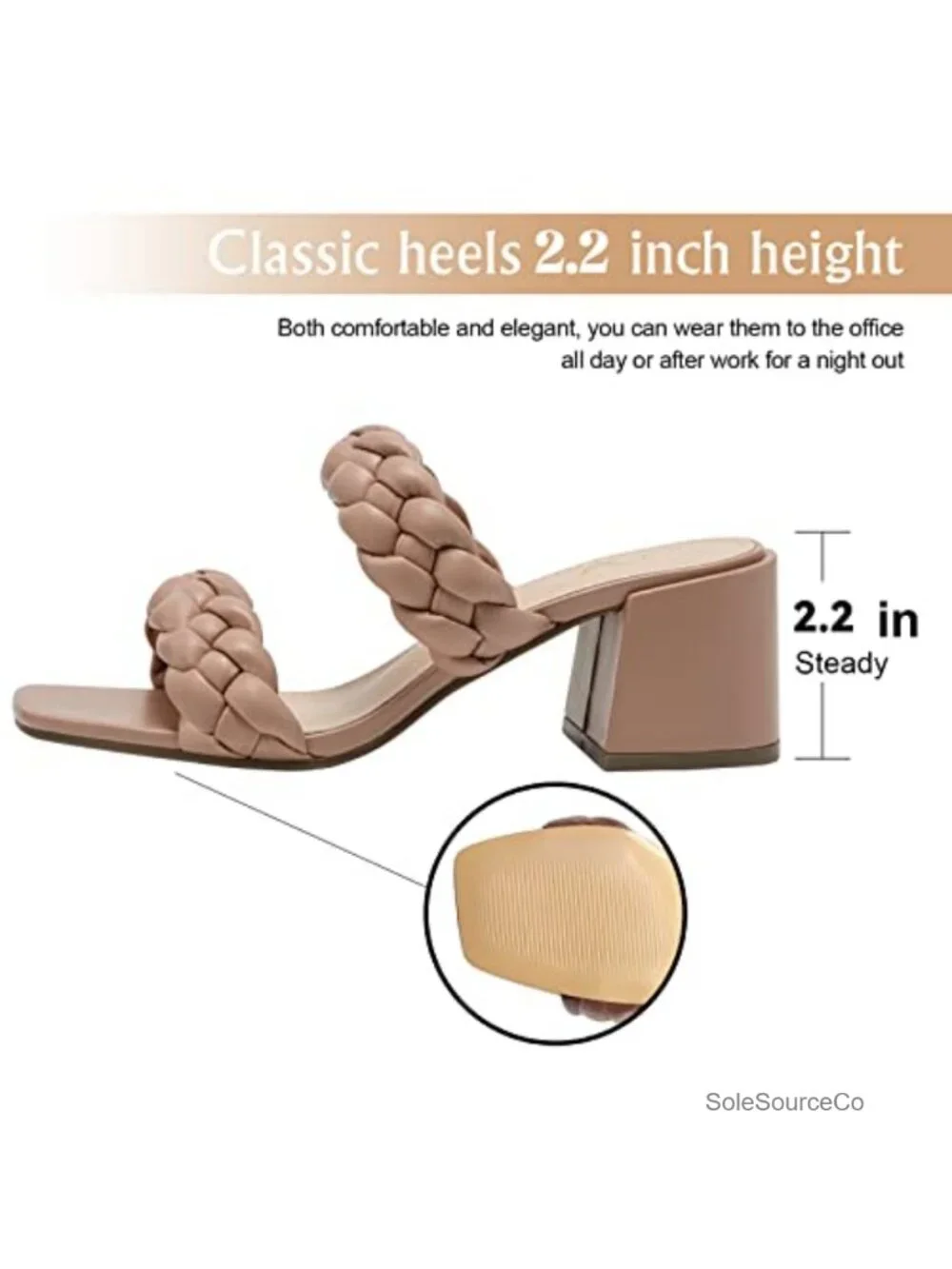 Braided Heeled Sandals Strappy Square Open Toe Mules Slip On Block Heels